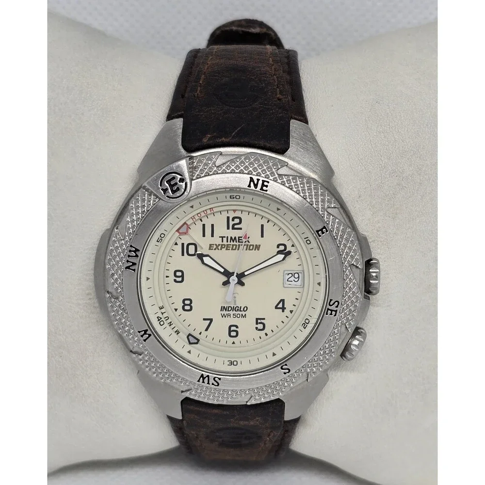 Womens Timex Shenmue Alarm Date Indiglo Silver Tone Brown Leather Strap Watch 11 - Picture 5 of 9